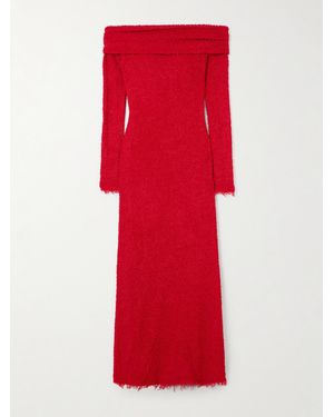 Isabel Marant Ormany Frayed Off-The-Shoulder Bouclé Maxi Dress - Red