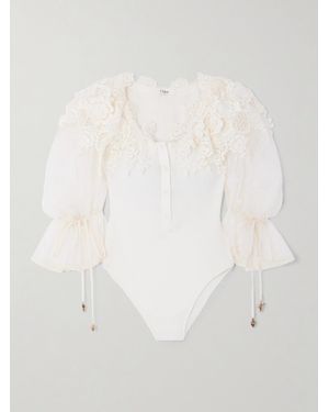 Chloé Body Aus Baumwolle Mit Spitzenbesätzen Und Verzierungen - Weiß