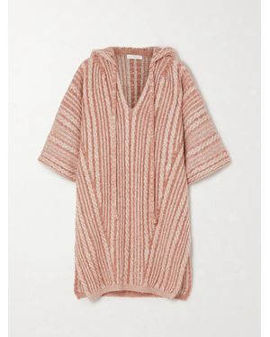 Chloé Hooded Cable-Knit Wool-Blend Poncho - Pink