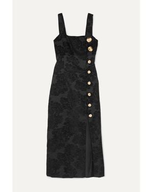 Mother Of Pearl Malia Button-Embellished Floral-Jacquard Midi Dress - Black