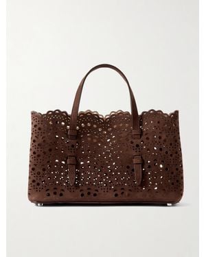 Alaïa Mena 25 E/W Medium Laser-Cut Nubuck Tote - Brown