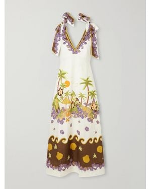 ALÉMAIS Island Cove Ballet Day Printed Linen Midi Dress - Metallic