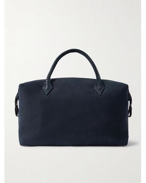 Metier Vérité City Braided Leather-Trimmed Nubuck Tote - Blue