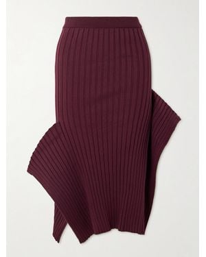 Stella McCartney Asymmetric Ribbed Organic Cotton Midi Skirt - Purple