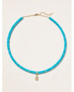 Jacquie Aiche Baby Thunderbird Kette Mit Türkisen, Diamanten Und Details Aus 14 Karat - Blau