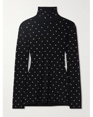 Rabanne Crystal-Embellished Stretch-Mesh Turtleneck Top - Black