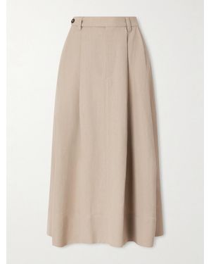 Brunello Cucinelli Embellished Pleated Twill Midi Skirt - Natural