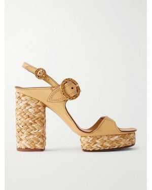 Zimmermann Solena Raffia-Trimmed Leather Platform Sandals - Metallic