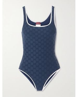 Gucci Piped Terry-Jacquard Swimsuit - Blau