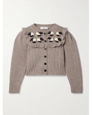 Sea Benny Appliquéd Cable-Knit Wool Cardigan - Brown