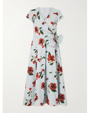 Oscar de la Renta Floral-Print Cotton-Poplin Wrap Midi Dress - White
