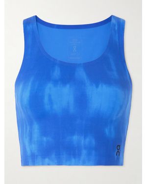 On Shoes Malibu Cropped Cutout Tie-Dyed Stretch Recyled-Jersey Tank - Blue