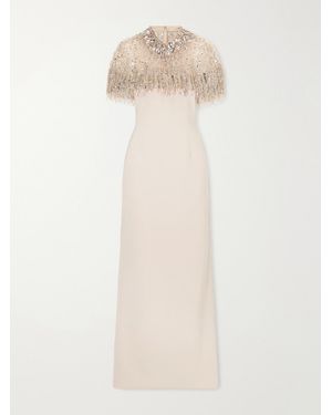 Jenny Packham Livia Cape-Effect Embellished Tulle Gown - White