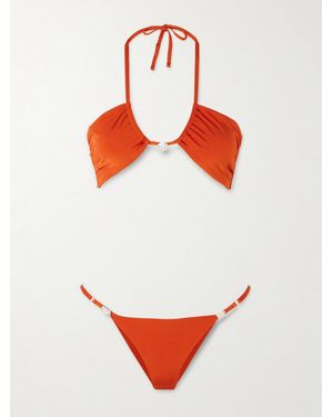 SARA CRISTINA Bahia Neckholder-Bikini Aus Stretch-Econyl Mit Perlen - Rot