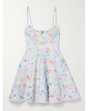 Zimmermann Lucky Lace-Trimmed Floral-Print Linen Mini Dress - Blue