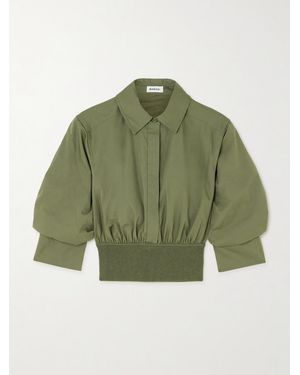 Jonathan Simkhai Stiles Cropped Gathered Ribbed-Knit Trimmed Cotton-Poplin Shirt - Green