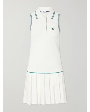 Burberry Logo-Embroidered Pleated Cotton Dress - White
