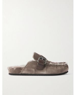 Brunello Cucinelli Slippers Aus Shearling Mit Schnalle - Braun