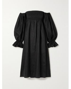 Sleeper Net Sustain Atlanta Off-The-Shoulder Shirred Linen Midi Dress - Black