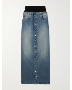 Alaïa Layered Jersey-Trimmed Denim Maxi Skirt - Blue