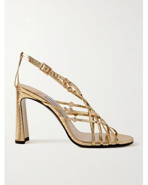 Jimmy Choo Felice 95 Sandalen Aus Metallic-Leder Mit Schlangeneffekt Und Verzierungen - Natur