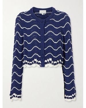 Cara Cara Louise Scalloped Striped Cotton Knit Cardigan - Blue