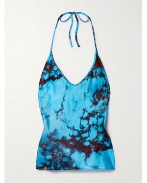 Louisa Ballou Nothing Neckholder-Oberteil Aus Satin Aus Einer Seidenmischung Mit Batikmuster - Blau