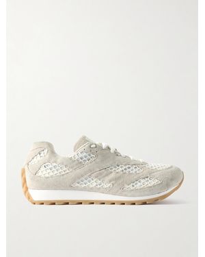 Bottega Veneta Orbit Suede, Leather, Mesh And Fishnet Trainers - White