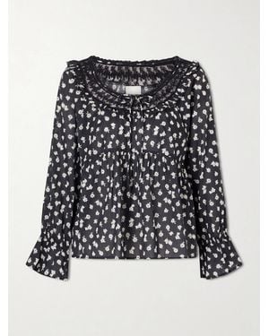 Posse Danielle Floral-Print Cotton-Voile Blouse - Black