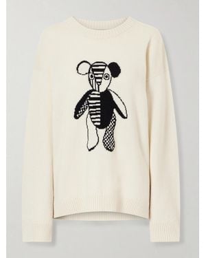 The Elder Statesman Teddy Intarsia-Knit Cashmere Jumper - Natural