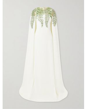 Oscar de la Renta Robe Aus Crêpe Aus Einer Seidenmischung Und Organza Mit Verzierungen Und Cape-Effekt - Weiß