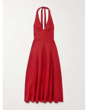Faithfull the Brand Marais Linen Halterneck Midi Dress - Red