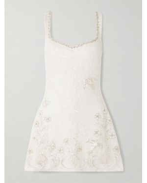 Clio Peppiatt Snowdrop Embellished Beaded Stretch-Tulle Mini Dress - Natural