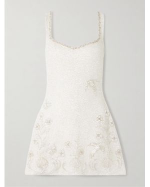 Clio Peppiatt Snowdrop Embellished Beaded Stretch-Tulle Mini Dress - Natural