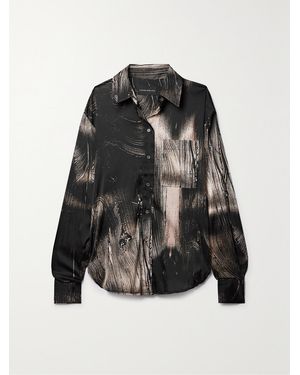 Louisa Ballou Oversized Printed Stretch-Silk Shirt - Black