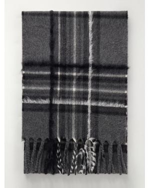 Johnstons of Elgin Mull Fringed Checked Wool, Cashmere And Silk-Blend Scarf - Gray