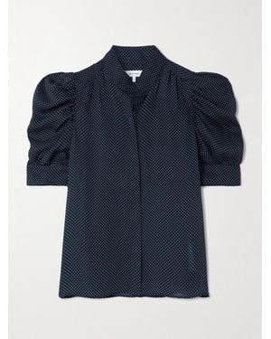 FRAME The Gillian Ruched Polka-Dot Silk-Crepe Blouse - Blue
