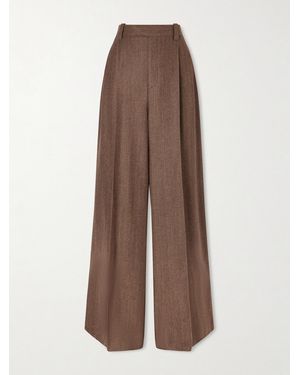 Loro Piana Pleated Pinstriped Wool And Cashmere-Blend Wide-Leg Trousers - Brown