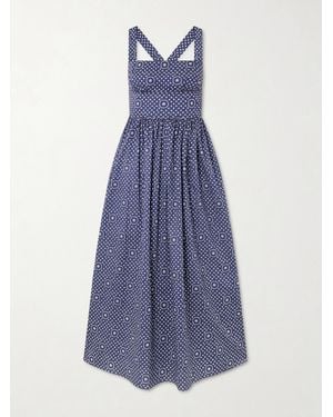 Matteau Gathered Printed Organic Cotton Midi Dress - Blue