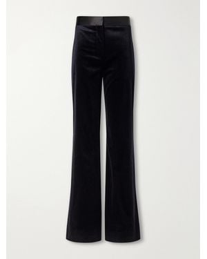 Victoria Beckham Betsy Satin-Trimmed Cotton-Blend Velvet Straight-Leg Trousers - Blue