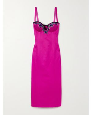 Miss Sohee The Vanguard Iris Faux Fur-Trimmed Embellished Satin Midi Dress - Pink