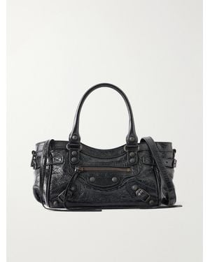 Balenciaga Le City East/West Crinkled Leather Mini Bag - Black