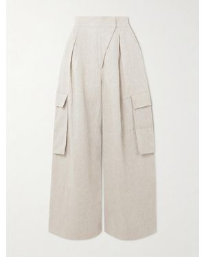 ANDRES OTALORA Mi Memoria Pleated Linen Cargo Wide-Leg Trousers - White