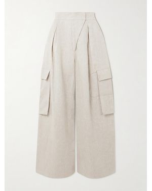 ANDRES OTALORA Mi Memoria Pleated Linen Cargo Wide-Leg Trousers - White