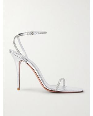 AMINA MUADDI Diamante Crystal-Embellished Metallic Leather Sandals - White