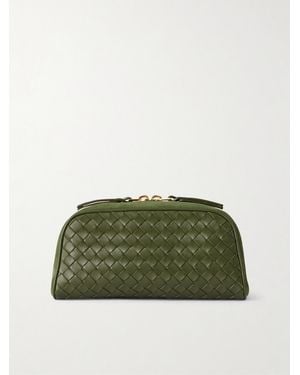 Bottega Veneta Nodo Small Suede-Trimmed Intrecciato Leather Pouch - Green