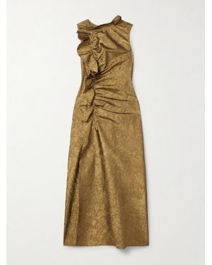 Ulla Johnson Robe Midi En Taffetas Froissé Métallisé À Fronces Et À Volant Demetria - Neutre