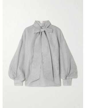 Zimmermann Pussy-Bow Striped Cotton And Silk-Blend Blouse - Gray