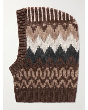 Brunello Cucinelli Sequin-Embellished Fair Isle Cashmere Snood - Brown