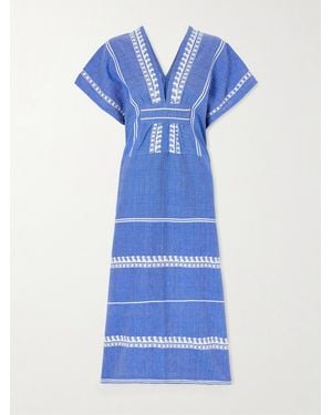 lemlem Gasira Embroidered Cotton Midi Dress - Blue